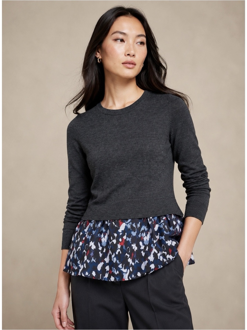 Club Monaco Woman 100% Wool Layered Tie Waist Sweater Blouse SMALL Classic